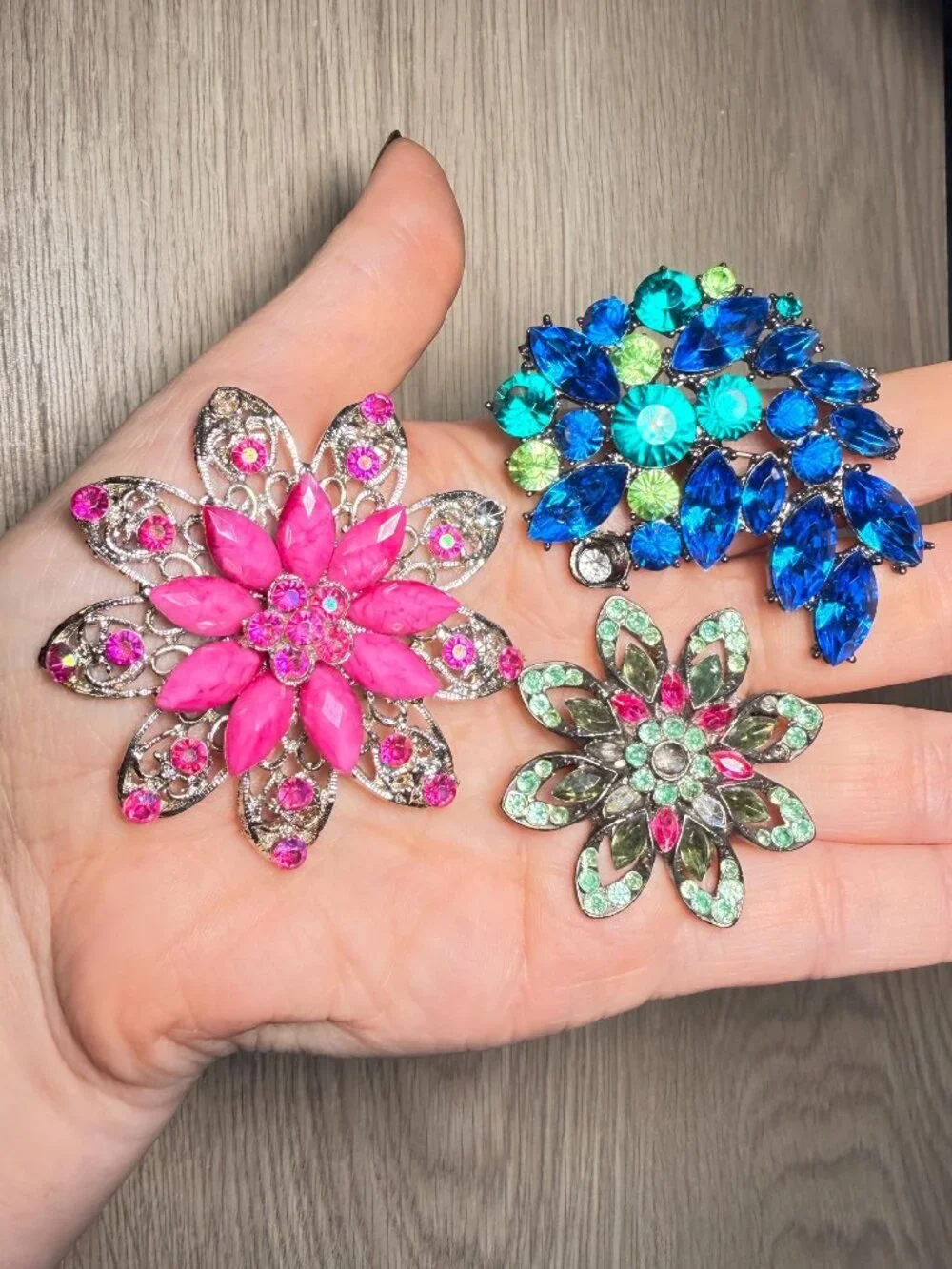 Vintage Rhinestone Flower Brooch Repair Lot Set of 3 Upcycle Craft Jewelry